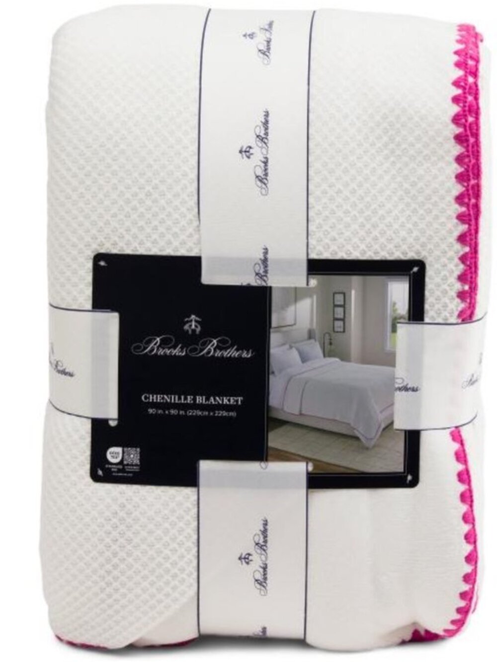 Brooks Brothers White Waffle with Hot Pink Trim